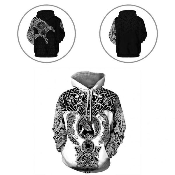 

men's sweaters autumn winter ethnic print pockets hoodie sweatshirt 3d for party, White;black