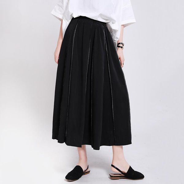 

skirts 2021 style dark wind open line overlock design expandable black a- skirt elegant