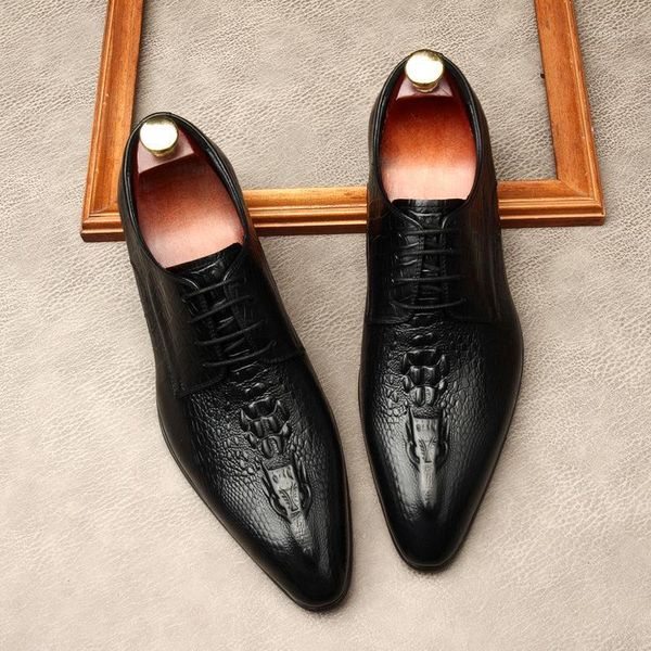 Sapatos sociais masculinos com cadarço couro genuíno masculino formal estilo britânico vaca casamento sapato Oxford para homem