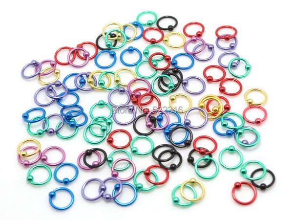 

100pcs mix color stainless steel captive beaded body piercing septum lip ring jewelry, Silver