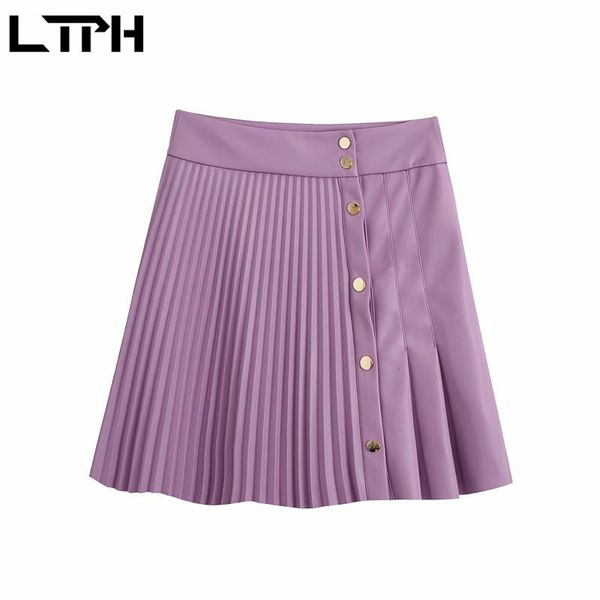 

preppy style high waist quality pu leather pleated mini skirt single breasted all-match casual women skirts autumn 210427, Black