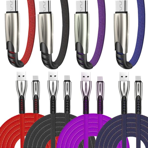 Cabos de carregador rápido 3A LELO DE METAL DE METAL DE FABELA USB-C Tipo C Tipo Micro USB Cabo para Samsung S8 S10 S20 S21 HTC Huawei Android Telefone PC 1m 3ft 3ft