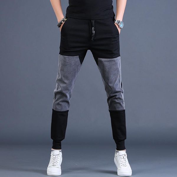 

men's jeans 2021 fashion brand splicing casual pants slim fit korean small leg trend, Blue