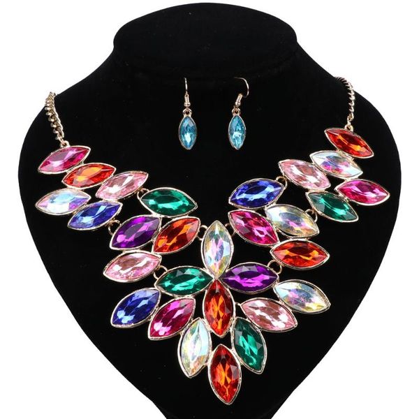 

earrings & necklace ouhe classic wedding sets for bridal flower crystal jewelry gold color earring party accessories, Silver