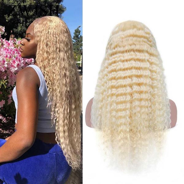 

lace wigs 613 front wig brazilian deep wave frontal remy blonde transparent short human hair for women, Black;brown