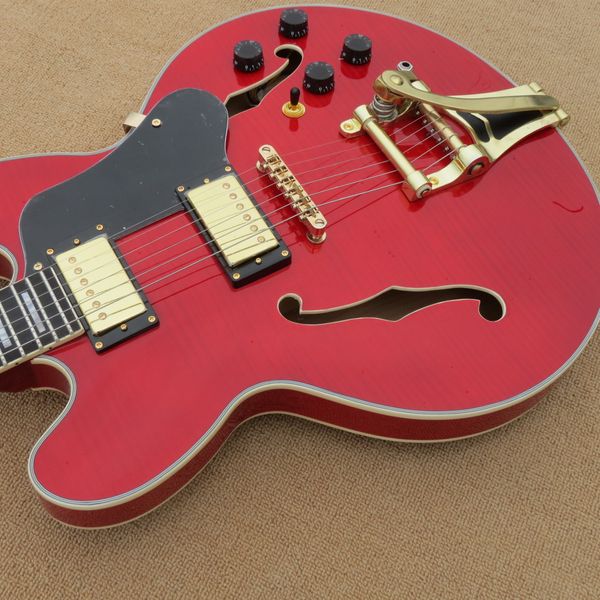 Loja personalizada tigre maple top 33.5 acabamento vermelho guitarra elétrica do corpo oco