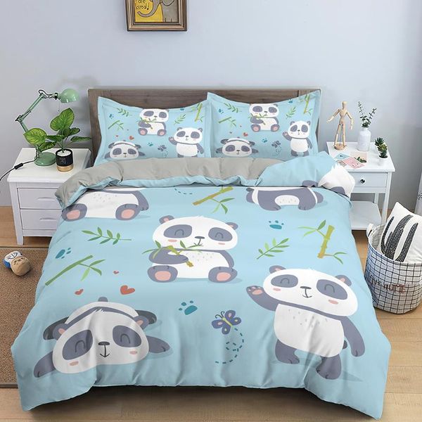 

bedding sets solstice cartoon blue printing panda children boy/kids set duvet cover bed sheet pillowcase linens bedclothes