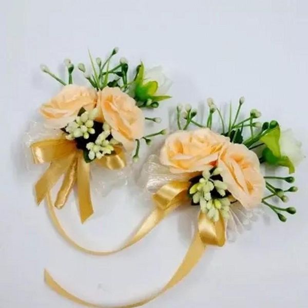 

style wedding flowersbride wrist flower groom boutonnieres groomsman pin brooch corsage champagne accessories for party decorative flowers &