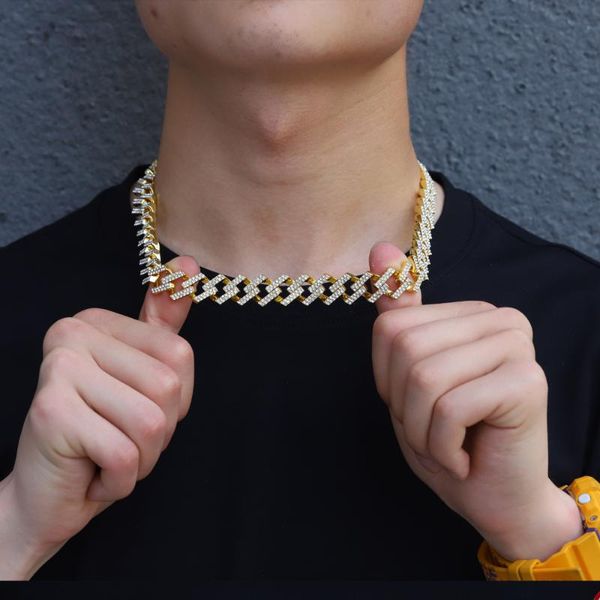 

pendant necklaces 15mm hip hop necklace bling iced out miami zircon cuban prong pave rhinestone men bracelet for jewelry, Silver