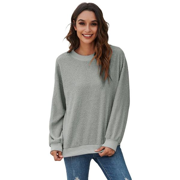 

women's t-shirt autumn winter sweatshirt women round neck casual long sleeve solid loose sweater top, White