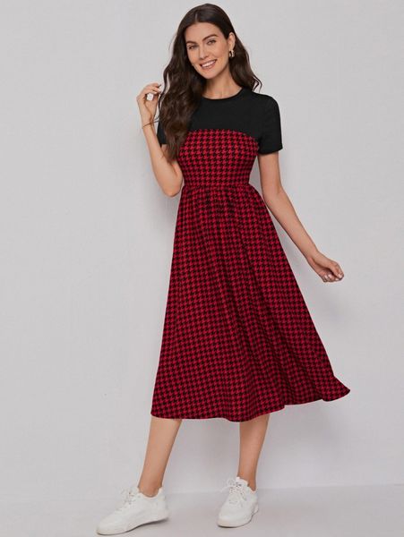 

houndstooth print dress 34kc#, Black;gray