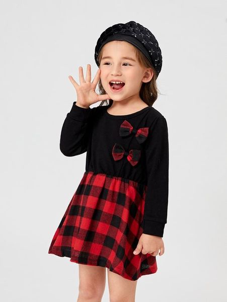 

toddler girls buffalo plaid bow front dress she, Red;yellow