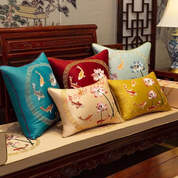 

cushion/decorative pillow chinese style, embroidery, lotus brocade carp pillow, back cushion, exquisite household art