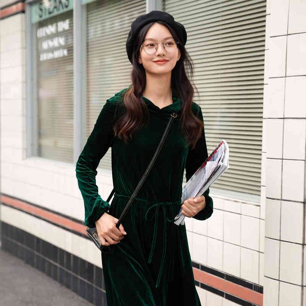 

dress elastic waist retro long sleeve one-piece women lady dress a2ii, Black;gray