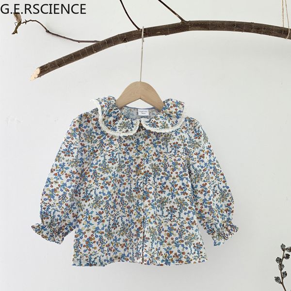 

2022 spring and autumn new baby girl floral long-sleeved shirt childrens casual fashion sweet and versatile shirt, White;black