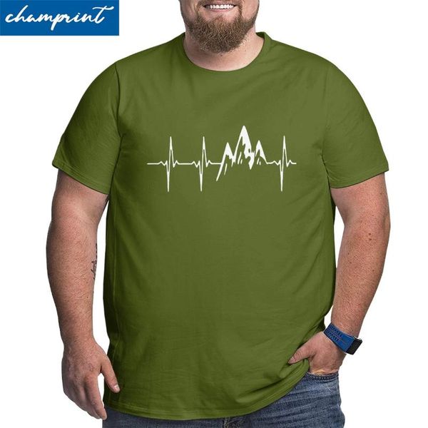 

men's t-shirts mountain in my heartbeat vintage big tall tees hiking walking climbing t shirts crew neck size 5xl 6xl, White;black
