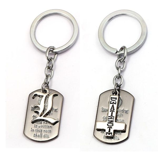 

keychains 12pcs/lot anime death note keychain cross metal logo dog tag car key chain ring holder women men gift jewelry chaveiro pendant, Silver