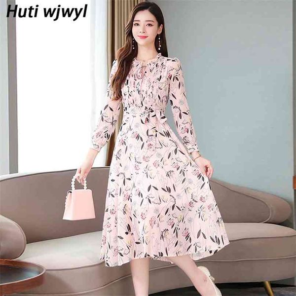 

spring autumn long sleeve beach boho dress vintage floral chiffon midi dresses women bodycon party casual vestidos 210528, Black;gray
