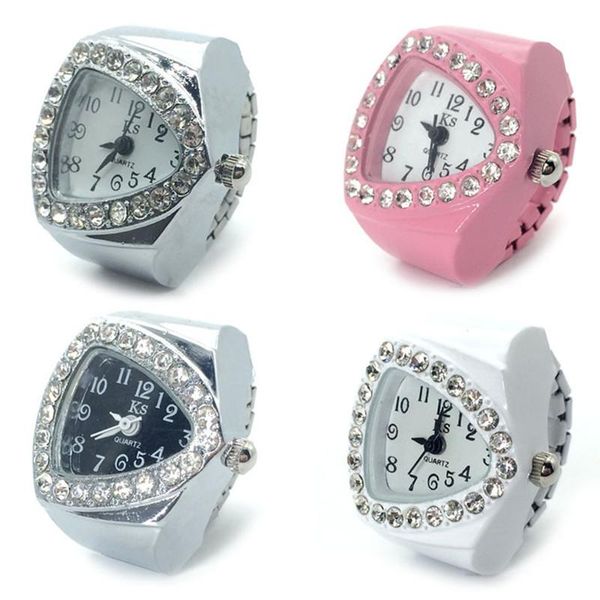 

personality atmospheric multipurpose mini crystal watch ring women creative fashion student quartz rhinestone clock rings cluster, Golden;silver