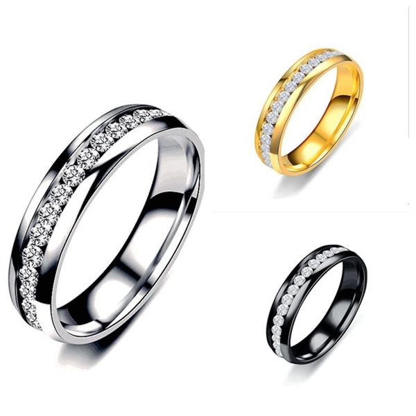 

wedding rings ring stainless steel single row rhinestone couple cubic zirconia men women romantic anillos mujer, Slivery;golden
