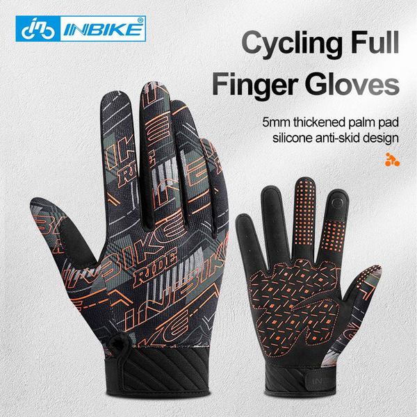 

cycling gloves inbike full finger 5mm palm pad mtb mountain bike outdoor screen touch shockproof bicycle, Black