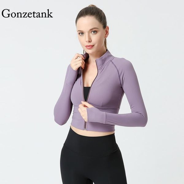 

yoga outfit 2021 workout nude jacket women's short zipper with thumb holes slim and thin running fitness sports