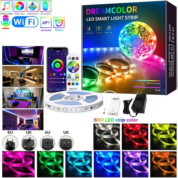

strips wifi led strip light rgb flexible ribbon fita lights tape diode 10m-5m dc 12v and controller