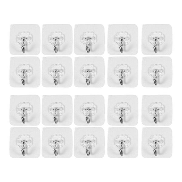 

hooks & rails 20 packs reusable adhesive hooks,transparent heavy duty wall with no scratch, waterproof and oilproof for bathroom
