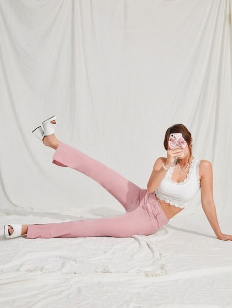 

high waist split hem pants r6ta#, Black;white