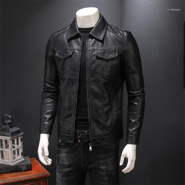 

men's leather & faux handsome of 2021 autumn winters is recreational cultivate morality han edition motorcycle jacket1, Black