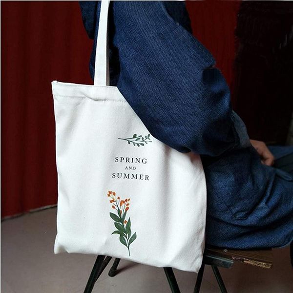 

storage bags shopping reusable single shoulder bag white color canvas cotton tote