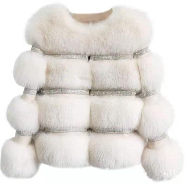 

women's fur & faux autumn and winter style coat woman with diamond, Black