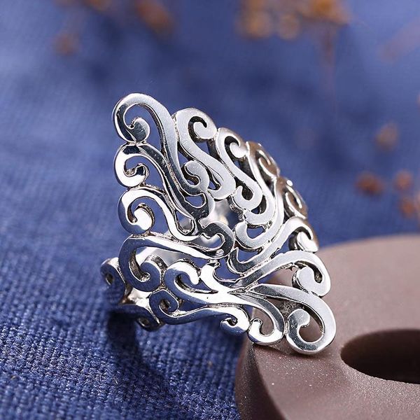 

original design creative hollow handmade diamond open ring artistic charm elegant unique craft female thai silver jewelry cluster rings, Golden;silver