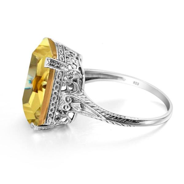 

cluster rings trendy 925 sterling silver ring handmade bohemia yellow citrine for women fine jewelry accessories charm wholesale, Golden;silver