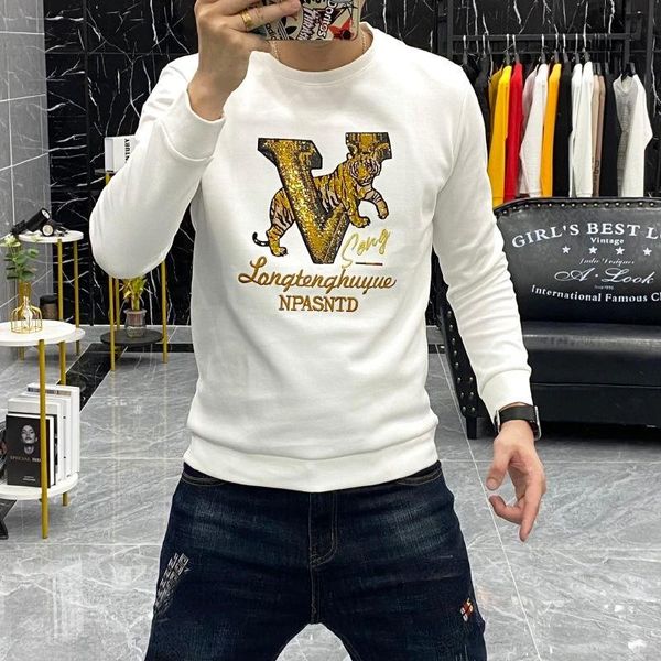 

men's t-shirts 2021 wei yi street dress large size sequin fall/winter crewneck turtleneck fashion personality long sleeve jacket, White;black