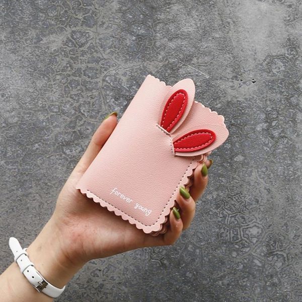 

kawaii female wallets lovely rabbit card holder cute small wallet womens short design purse girls cash wholesale, Red;black