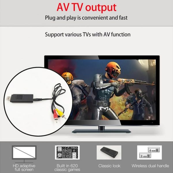 

portable game players av video console built-in 620 retro wireless controller low power infrared connection
