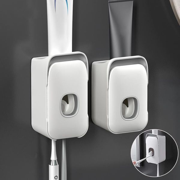

toothbrush holders 2-in-1 automatic toothpaste dispenser holder suction wall mounted hands squeezer f2