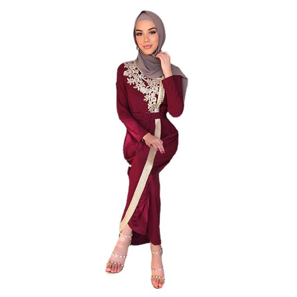 

ramadan embroidery appliques beaded maxi dress abaya for women fashion front slit muslim party gown islamic dubai turkey, Red