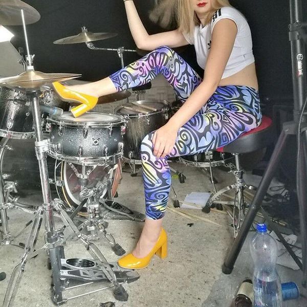 

women's leggings womens yo-ga printing skinny high waist stretch trousers, Black