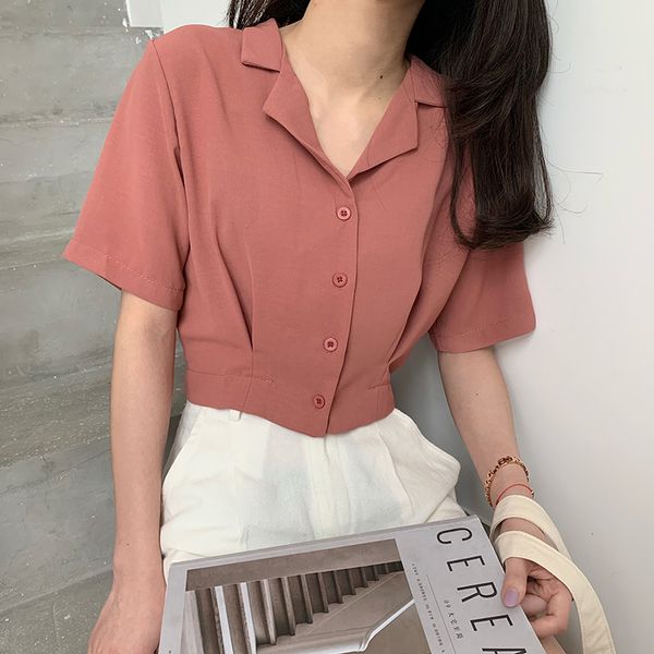 

5 colors femme womens short 2021 summer korean style loose solid color short sleeve shirt women short blouses (n0018), White