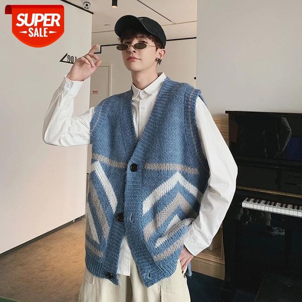 

men's loose cashmere sweater handsome cardigan sleeveless coat woolen sweaters vest casual in warm male knitting -2xl #ey6s, White;black