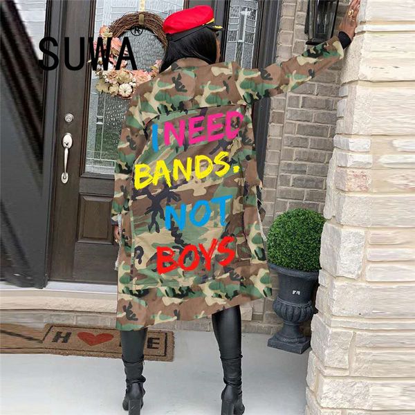 Mulheres Manga Longa Camo Impresso Trench Casaco Queda Winter Winterbreak Jaquetas Venda High Street Fashion Roupas 210525