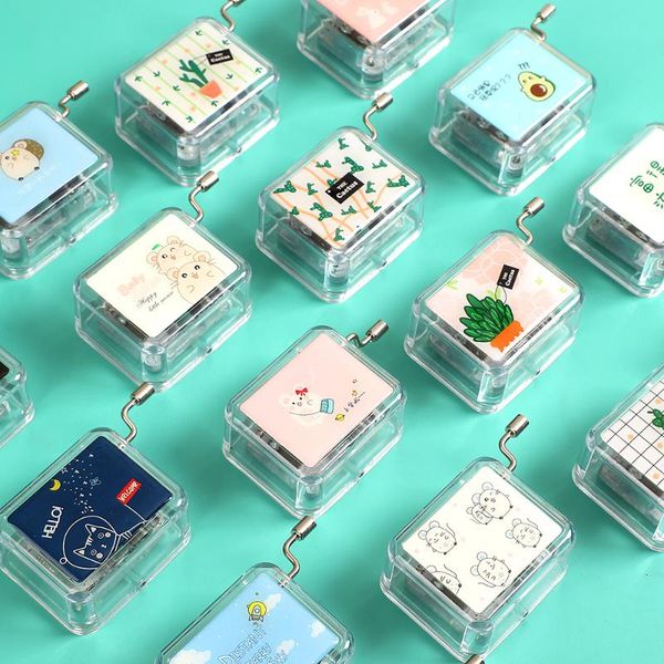 

decorative objects & figurines 1pc mini acrylic hand crank music box cartoon cute diy musical birthday gifts christmas toy melody decoration