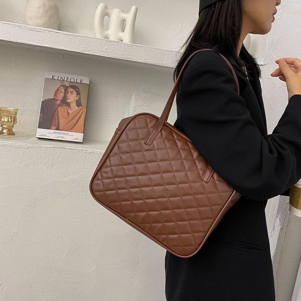 

evening bags women's large capacity handbags fashion female pu leather shoulder underarm simple ladies plaid tote purses bolsa feminina