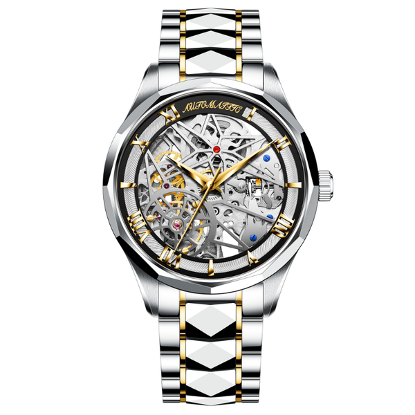 

wristwatches wishdoit men's casual business luxury automatic mechanical wrist watch waterproof luminous skeleton tungsten steel cloc, Slivery;brown