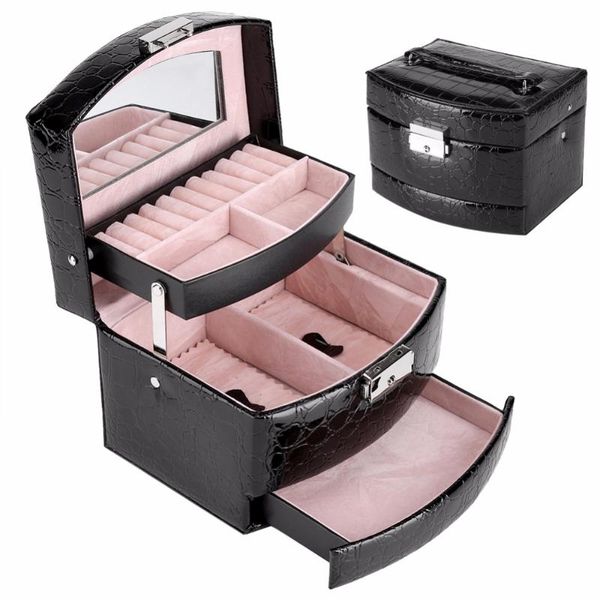 

storage boxes & bins jewelry 3 layers packaging leather makeup organizer box container case gift women cosmetic casket cassette