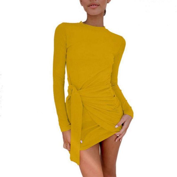 

Casual Dresses Autumn Women's Solid Color Sexy Dress Round Neck Long-sleeved Knitted Slim Waist Pencil Long Sleeves, Black;gray