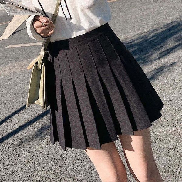 

skirts aecu female pleated skirt high waist stitching student women cute sweet girls dance mini sexy, Black