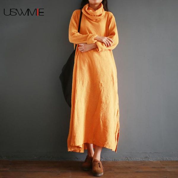 

casual dresses 2021 vintage dress literary bottom simple high collar vestidos 5 colors solid color long sleeve comfort vent plus size, Black;gray